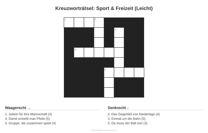 Kreuzworträtsel Kreuzworträtsel: Sport & Freizeit (Leicht) aus der Kategorie Sport - kostenlos ausdrucken