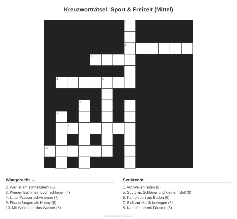 Kreuzworträtsel Kreuzworträtsel: Sport & Freizeit (Mittel) aus der Kategorie Sport - kostenlos ausdrucken