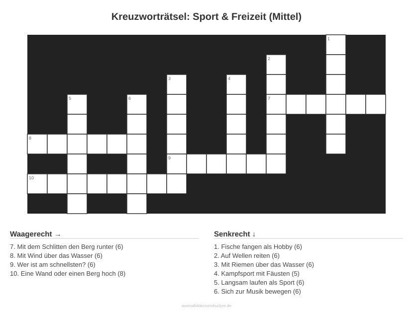 Kreuzworträtsel Kreuzworträtsel: Sport & Freizeit (Mittel) aus der Kategorie Sport - kostenlos ausdrucken