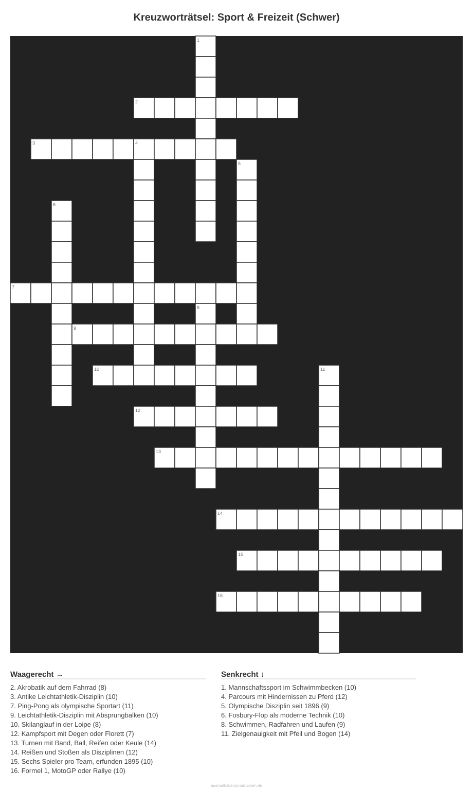 Kreuzworträtsel Kreuzworträtsel: Sport & Freizeit (Schwer) aus der Kategorie Sport - kostenlos ausdrucken
