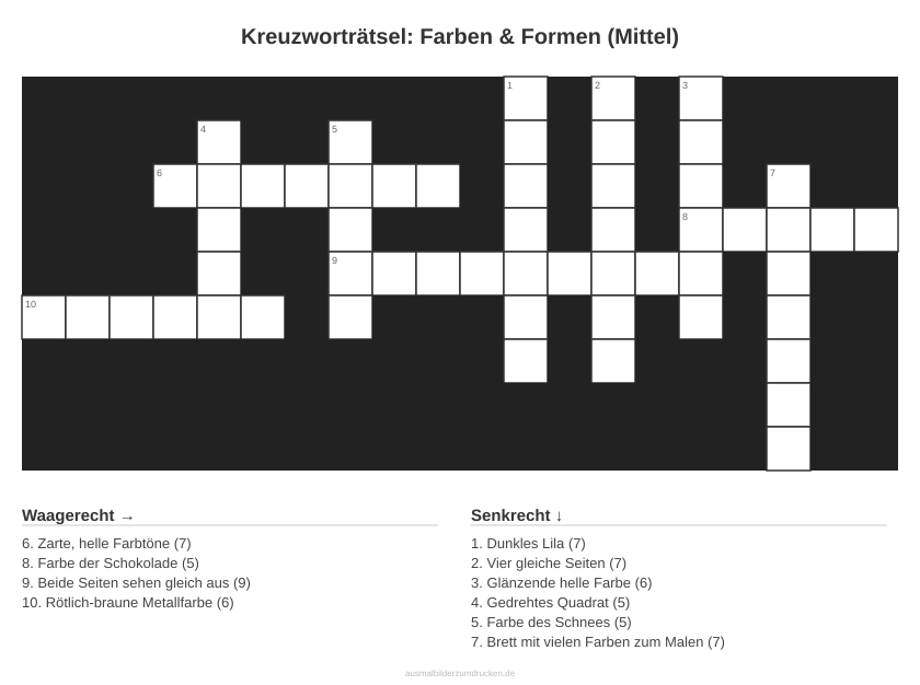 Kreuzworträtsel Kreuzworträtsel: Farben & Formen (Mittel) aus der Kategorie Farben - kostenlos ausdrucken