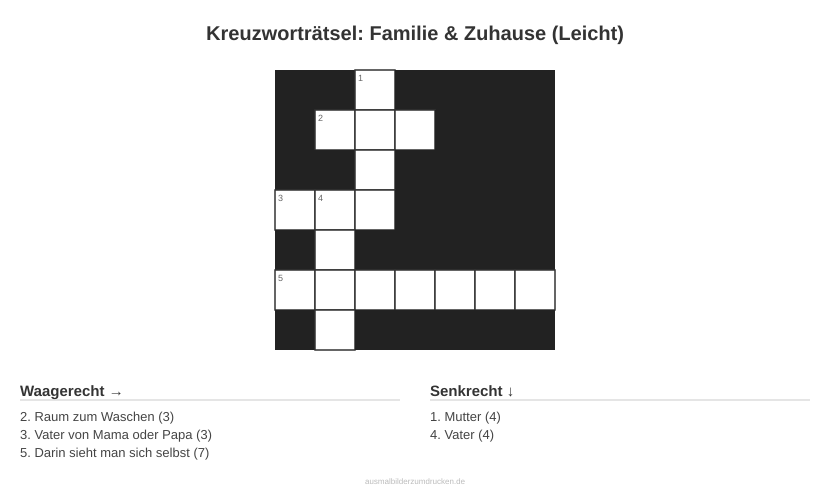 Kreuzworträtsel Kreuzworträtsel: Familie & Zuhause (Leicht) aus der Kategorie Familie - kostenlos ausdrucken
