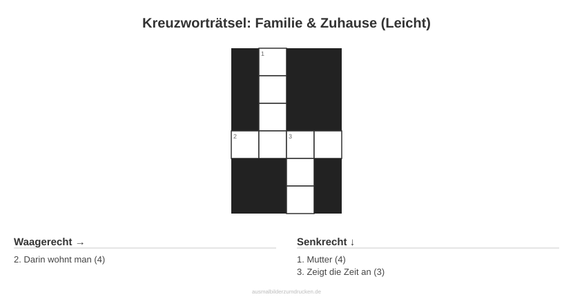 Kreuzworträtsel Kreuzworträtsel: Familie & Zuhause (Leicht) aus der Kategorie Familie - kostenlos ausdrucken