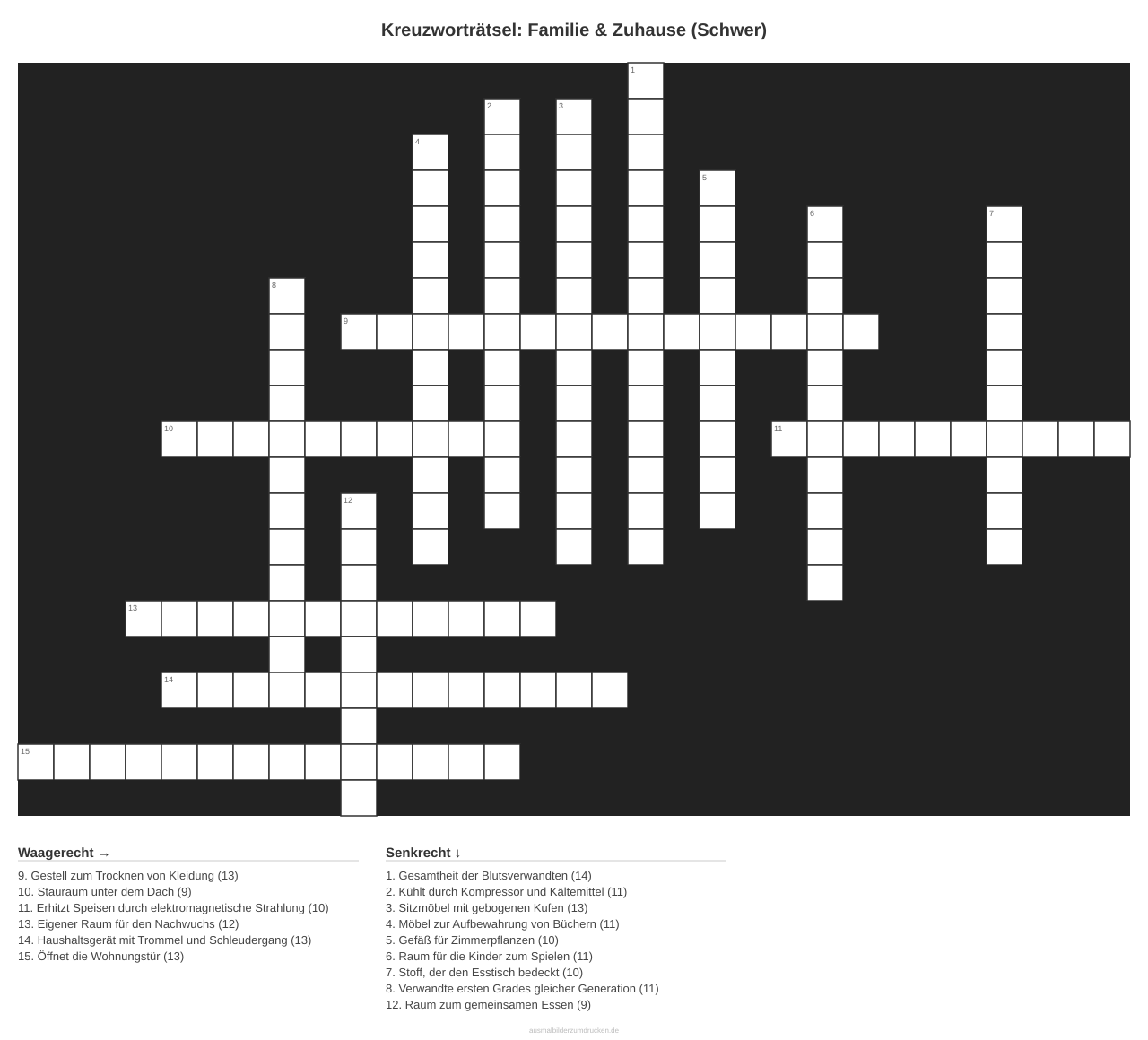 Kreuzworträtsel Kreuzworträtsel: Familie & Zuhause (Schwer) aus der Kategorie Familie - kostenlos ausdrucken