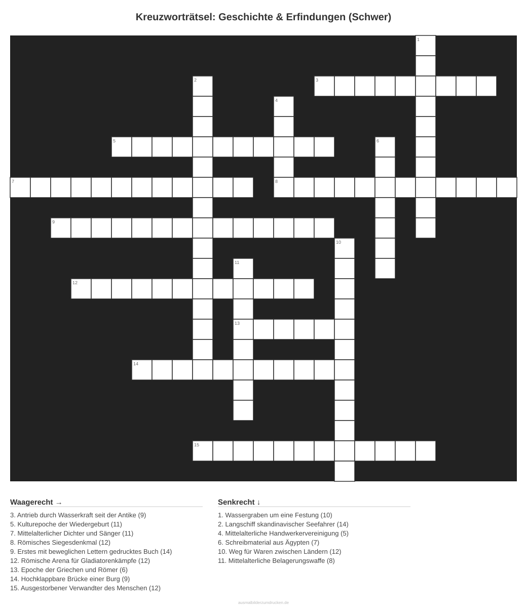 Kreuzworträtsel Kreuzworträtsel: Geschichte & Erfindungen (Schwer) aus der Kategorie Geschichte - kostenlos ausdrucken