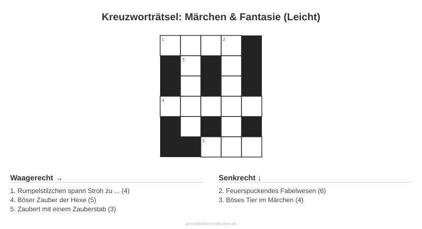 Kreuzworträtsel Kreuzworträtsel: Märchen & Fantasie (Leicht) aus der Kategorie Märchen - kostenlos ausdrucken