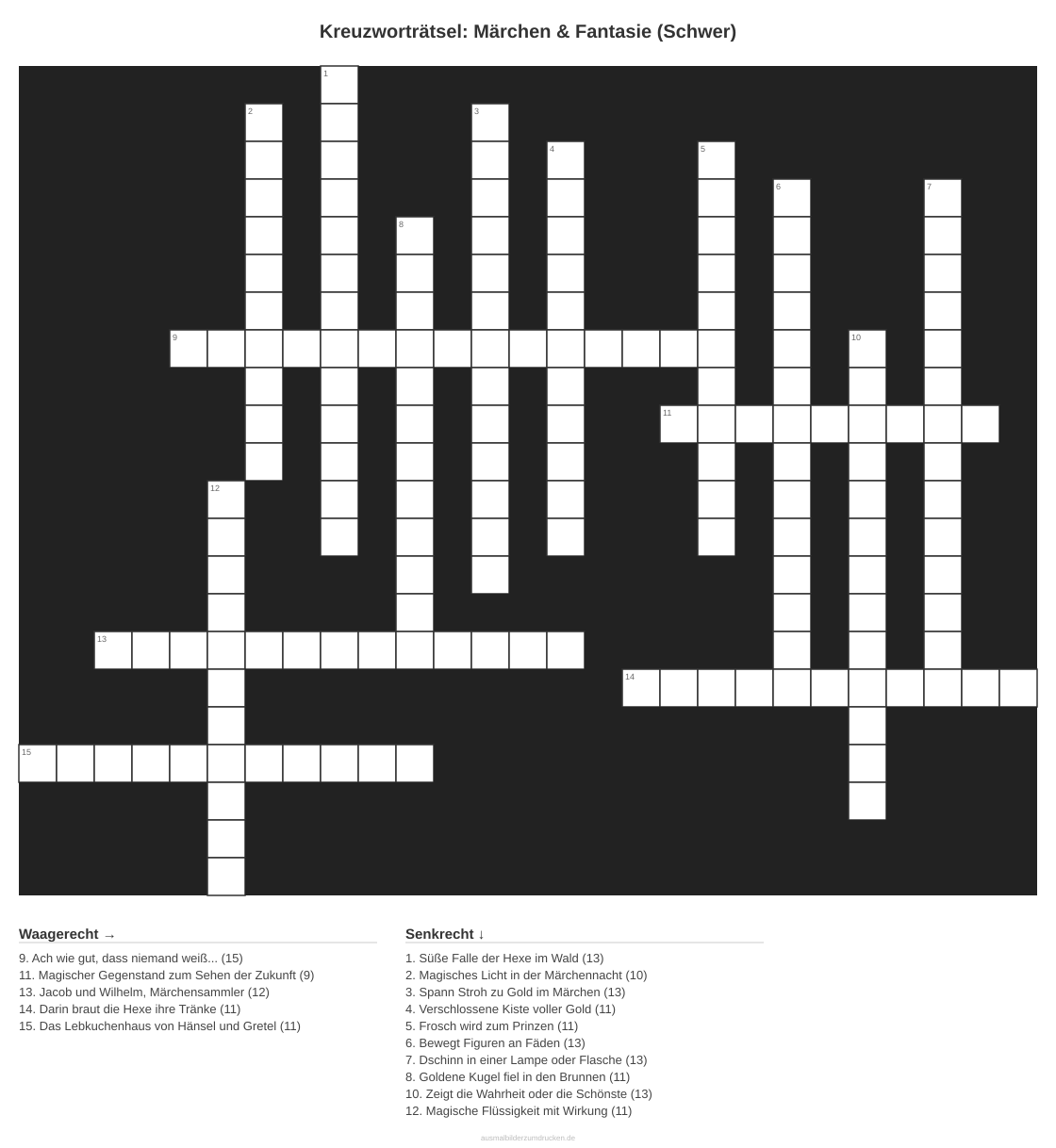 Kreuzworträtsel Kreuzworträtsel: Märchen & Fantasie (Schwer) aus der Kategorie Märchen - kostenlos ausdrucken