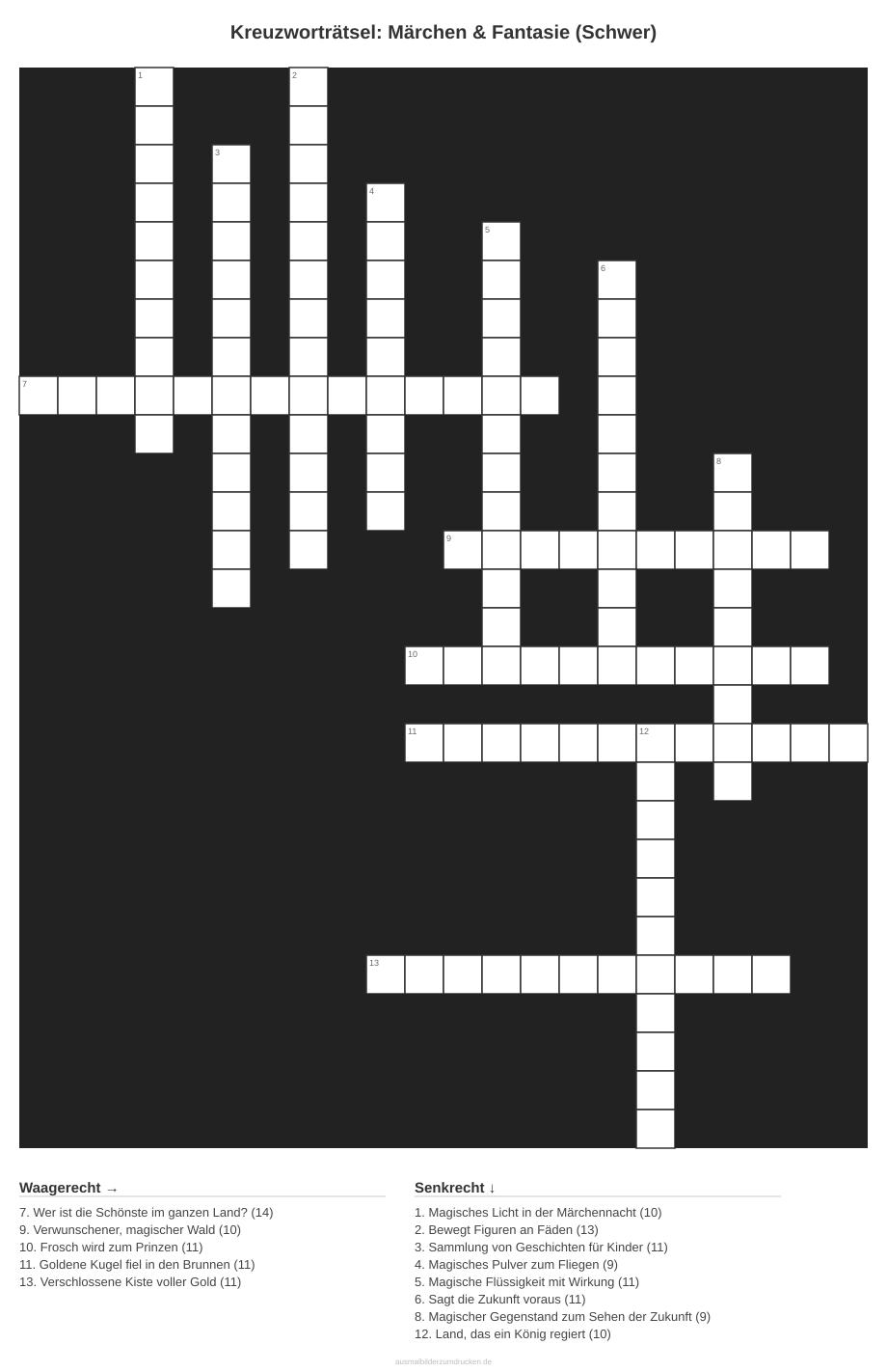 Kreuzworträtsel Kreuzworträtsel: Märchen & Fantasie (Schwer) aus der Kategorie Märchen - kostenlos ausdrucken