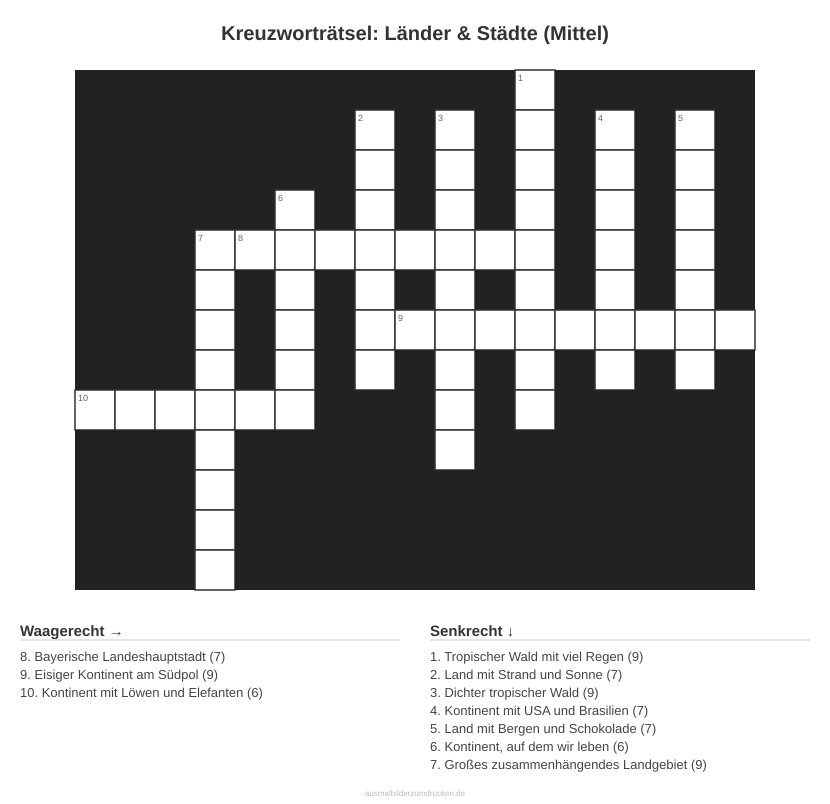 Kreuzworträtsel Kreuzworträtsel: Länder & Städte (Mittel) aus der Kategorie Länder - kostenlos ausdrucken