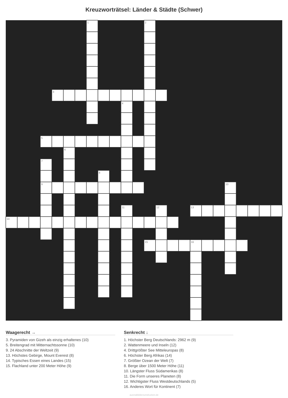 Kreuzworträtsel Kreuzworträtsel: Länder & Städte (Schwer) aus der Kategorie Länder - kostenlos ausdrucken