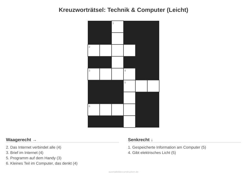 Kreuzworträtsel Kreuzworträtsel: Technik & Computer (Leicht) aus der Kategorie Technik - kostenlos ausdrucken