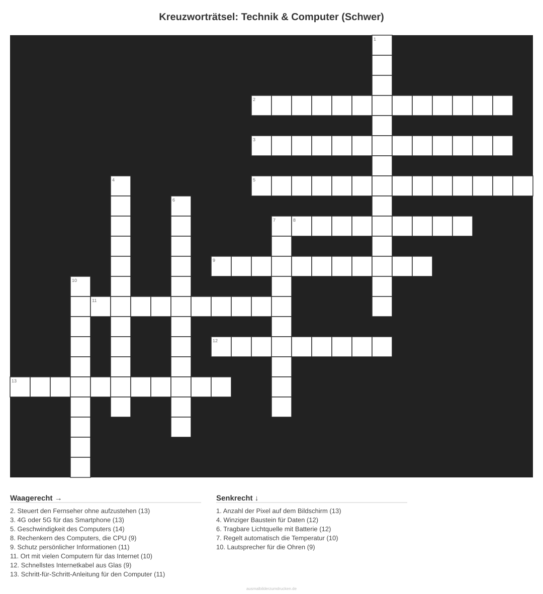 Kreuzworträtsel Kreuzworträtsel: Technik & Computer (Schwer) aus der Kategorie Technik - kostenlos ausdrucken