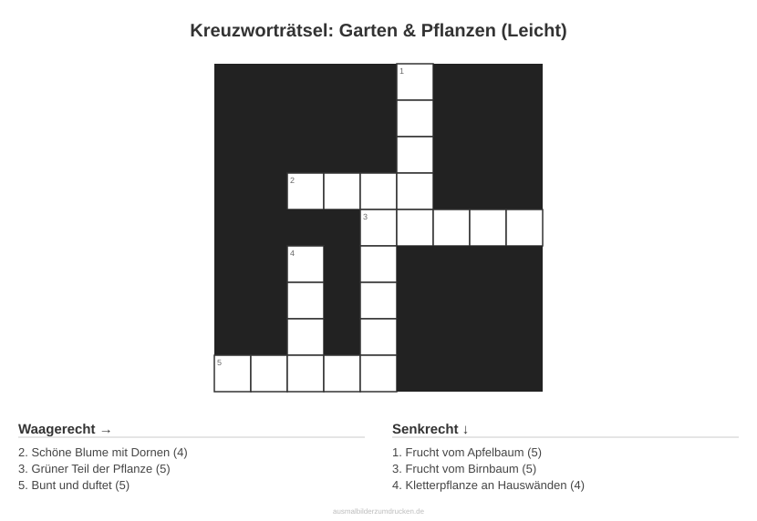 Kreuzworträtsel Kreuzworträtsel: Garten & Pflanzen (Leicht) aus der Kategorie Garten - kostenlos ausdrucken