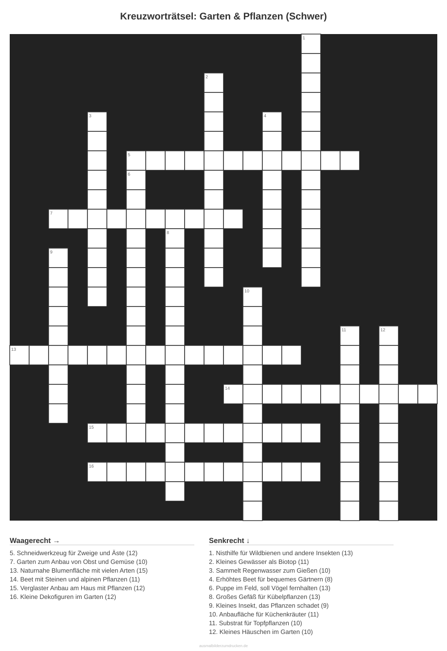 Kreuzworträtsel Kreuzworträtsel: Garten & Pflanzen (Schwer) aus der Kategorie Garten - kostenlos ausdrucken
