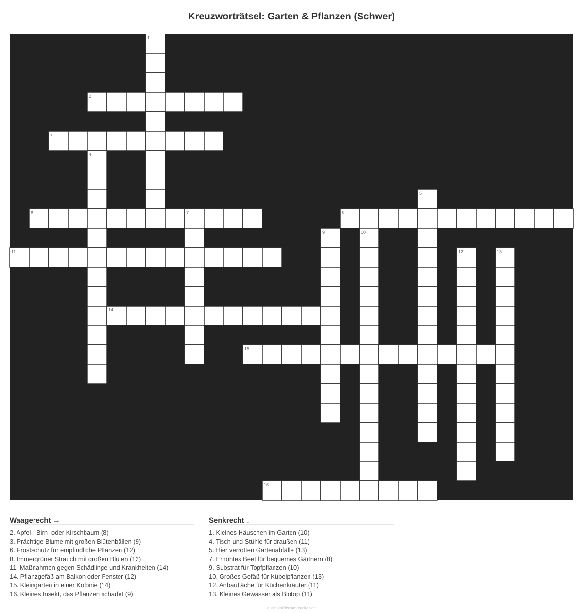 Kreuzworträtsel Kreuzworträtsel: Garten & Pflanzen (Schwer) aus der Kategorie Garten - kostenlos ausdrucken
