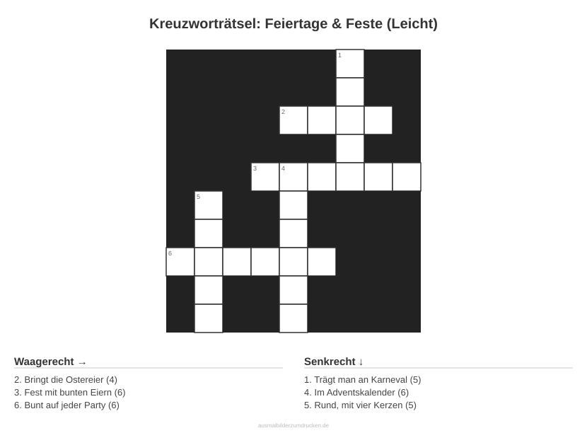 Kreuzworträtsel Kreuzworträtsel: Feiertage & Feste (Leicht) aus der Kategorie Feste - kostenlos ausdrucken