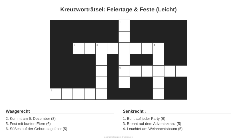 Kreuzworträtsel Kreuzworträtsel: Feiertage & Feste (Leicht) aus der Kategorie Feste - kostenlos ausdrucken