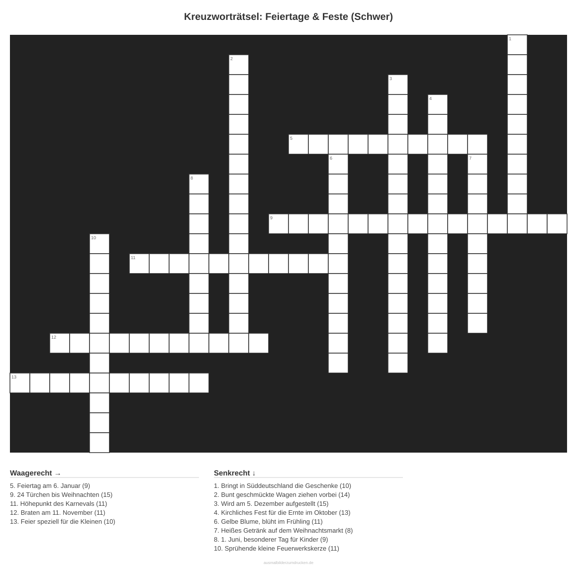 Kreuzworträtsel Kreuzworträtsel: Feiertage & Feste (Schwer) aus der Kategorie Feste - kostenlos ausdrucken