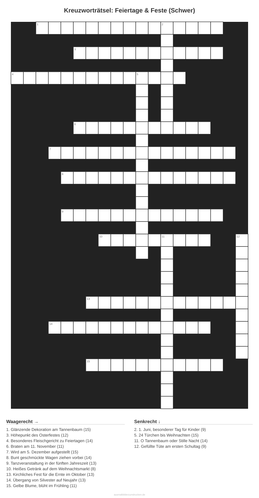 Kreuzworträtsel Kreuzworträtsel: Feiertage & Feste (Schwer) aus der Kategorie Feste - kostenlos ausdrucken