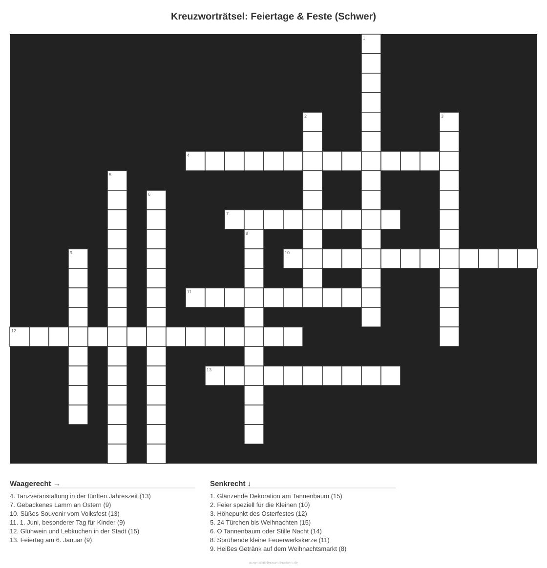 Kreuzworträtsel Kreuzworträtsel: Feiertage & Feste (Schwer) aus der Kategorie Feste - kostenlos ausdrucken