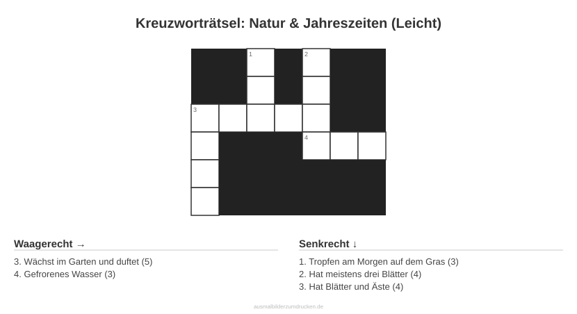 Kreuzworträtsel Kreuzworträtsel: Natur & Jahreszeiten (Leicht) aus der Kategorie Natur - kostenlos ausdrucken