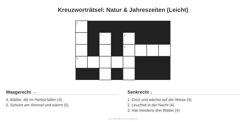 Kreuzworträtsel Kreuzworträtsel: Natur & Jahreszeiten (Leicht) aus der Kategorie Natur - kostenlos ausdrucken