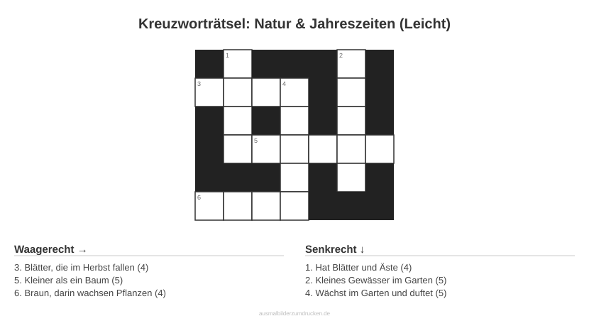 Kreuzworträtsel Kreuzworträtsel: Natur & Jahreszeiten (Leicht) aus der Kategorie Natur - kostenlos ausdrucken