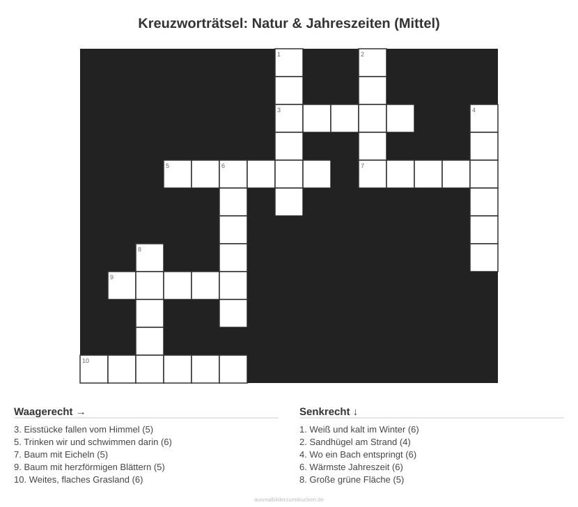 Kreuzworträtsel Kreuzworträtsel: Natur & Jahreszeiten (Mittel) aus der Kategorie Natur - kostenlos ausdrucken