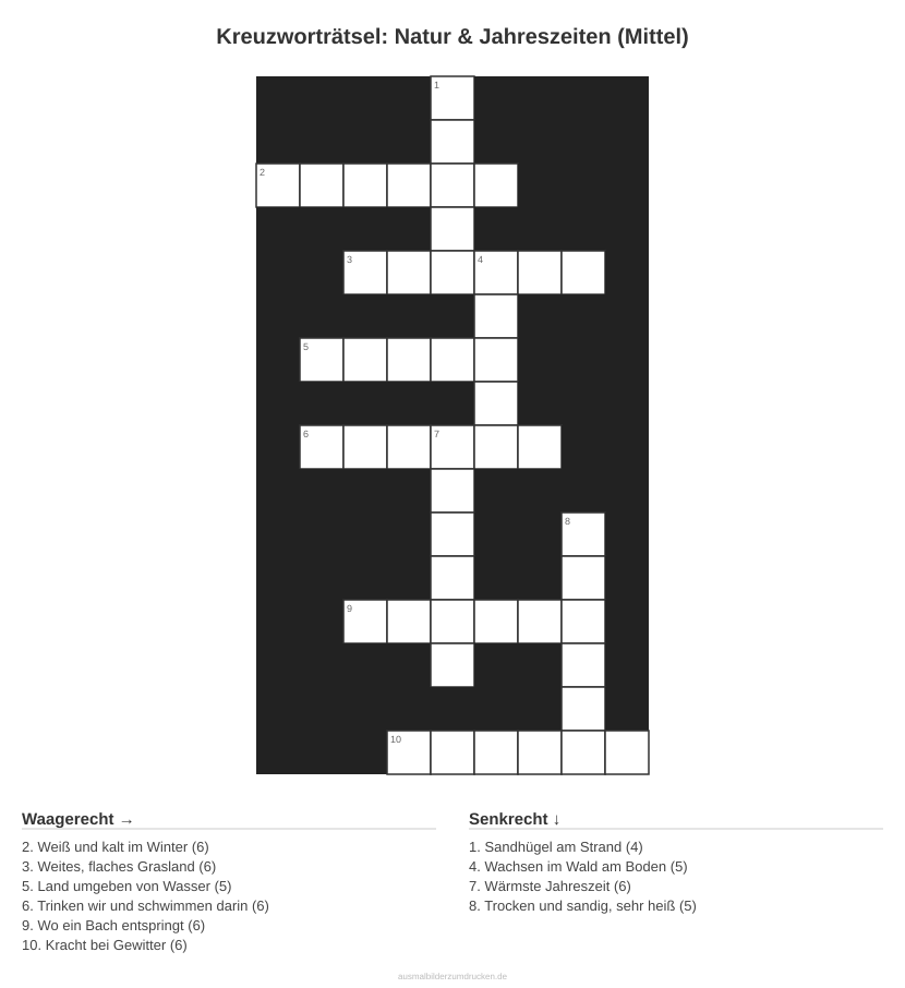 Kreuzworträtsel Kreuzworträtsel: Natur & Jahreszeiten (Mittel) aus der Kategorie Natur - kostenlos ausdrucken