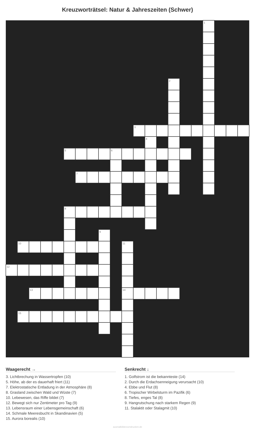 Kreuzworträtsel Kreuzworträtsel: Natur & Jahreszeiten (Schwer) aus der Kategorie Natur - kostenlos ausdrucken