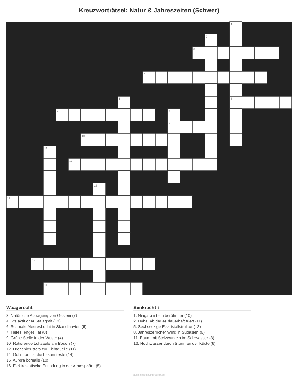 Kreuzworträtsel Kreuzworträtsel: Natur & Jahreszeiten (Schwer) aus der Kategorie Natur - kostenlos ausdrucken