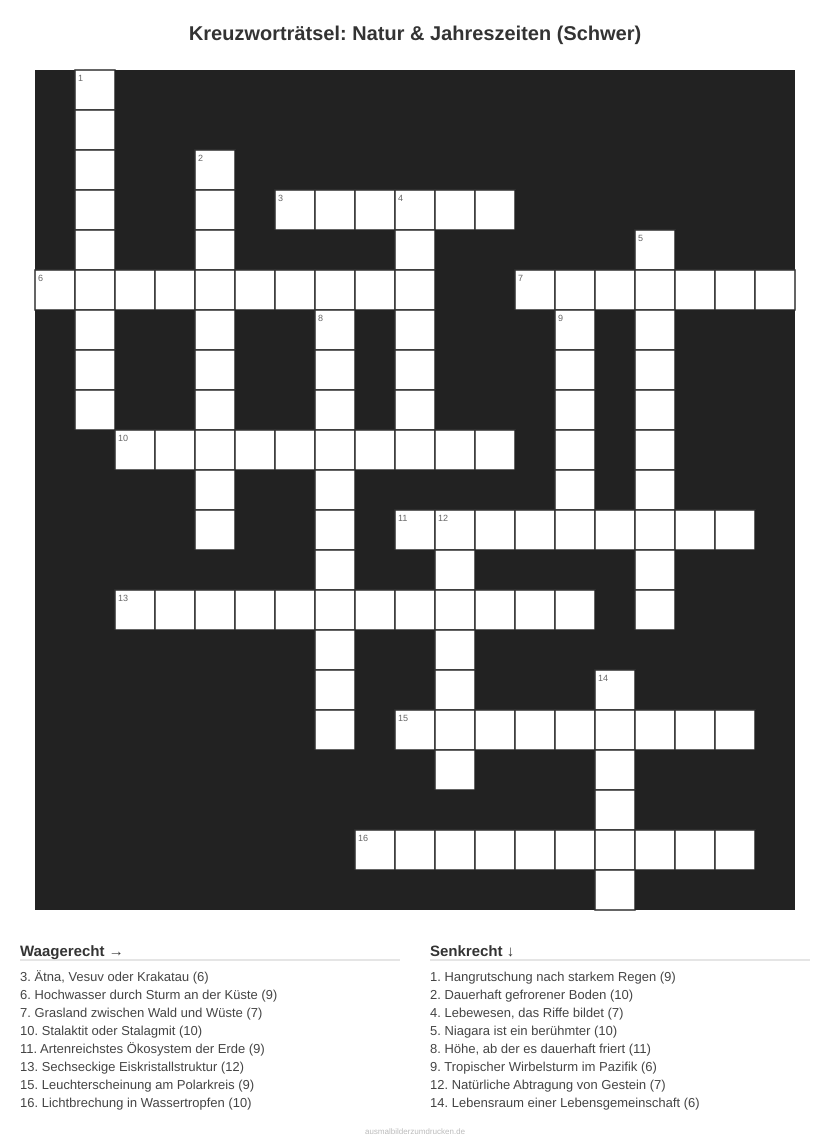 Kreuzworträtsel Kreuzworträtsel: Natur & Jahreszeiten (Schwer) aus der Kategorie Natur - kostenlos ausdrucken