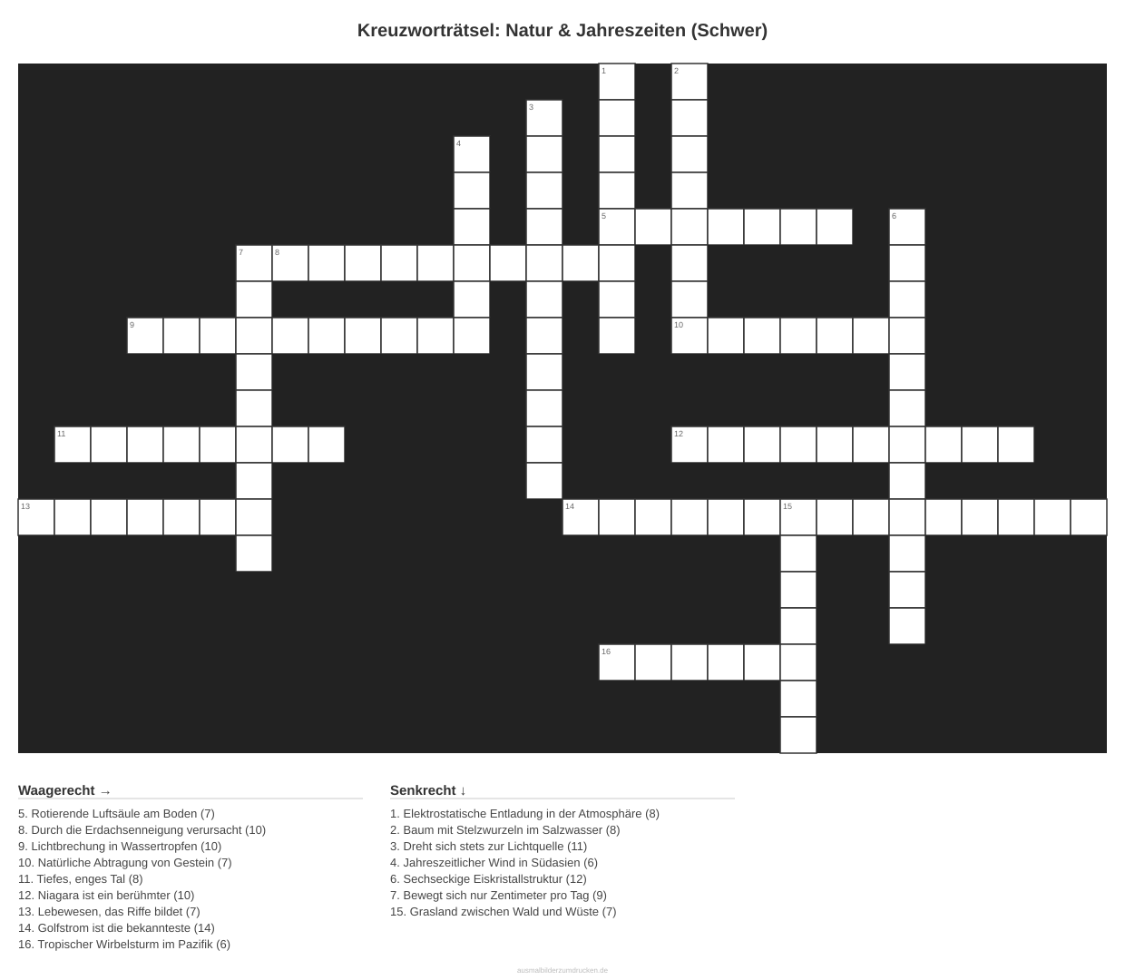 Kreuzworträtsel Kreuzworträtsel: Natur & Jahreszeiten (Schwer) aus der Kategorie Natur - kostenlos ausdrucken
