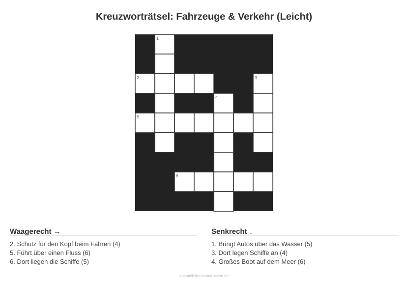 Kreuzworträtsel Kreuzworträtsel: Fahrzeuge & Verkehr (Leicht) aus der Kategorie Fahrzeuge - kostenlos ausdrucken