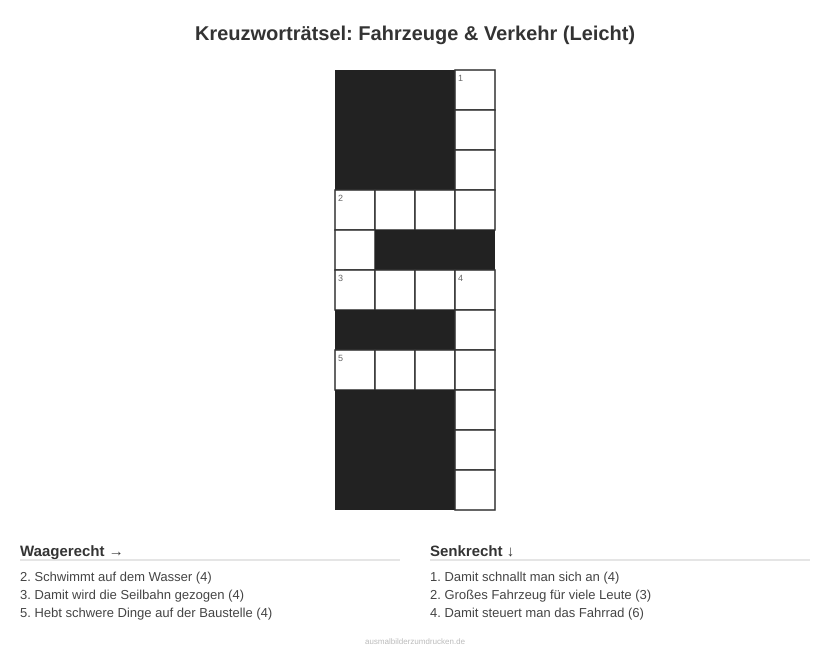 Kreuzworträtsel Kreuzworträtsel: Fahrzeuge & Verkehr (Leicht) aus der Kategorie Fahrzeuge - kostenlos ausdrucken