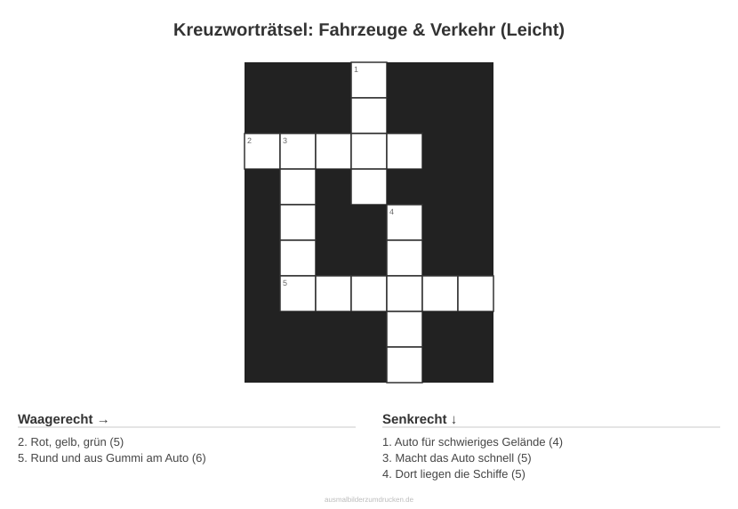 Kreuzworträtsel Kreuzworträtsel: Fahrzeuge & Verkehr (Leicht) aus der Kategorie Fahrzeuge - kostenlos ausdrucken