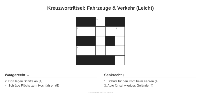Kreuzworträtsel Kreuzworträtsel: Fahrzeuge & Verkehr (Leicht) aus der Kategorie Fahrzeuge - kostenlos ausdrucken