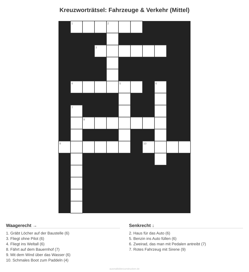 Kreuzworträtsel Kreuzworträtsel: Fahrzeuge & Verkehr (Mittel) aus der Kategorie Fahrzeuge - kostenlos ausdrucken