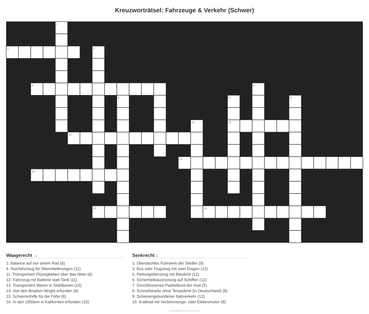 Kreuzworträtsel Kreuzworträtsel: Fahrzeuge & Verkehr (Schwer) aus der Kategorie Fahrzeuge - kostenlos ausdrucken