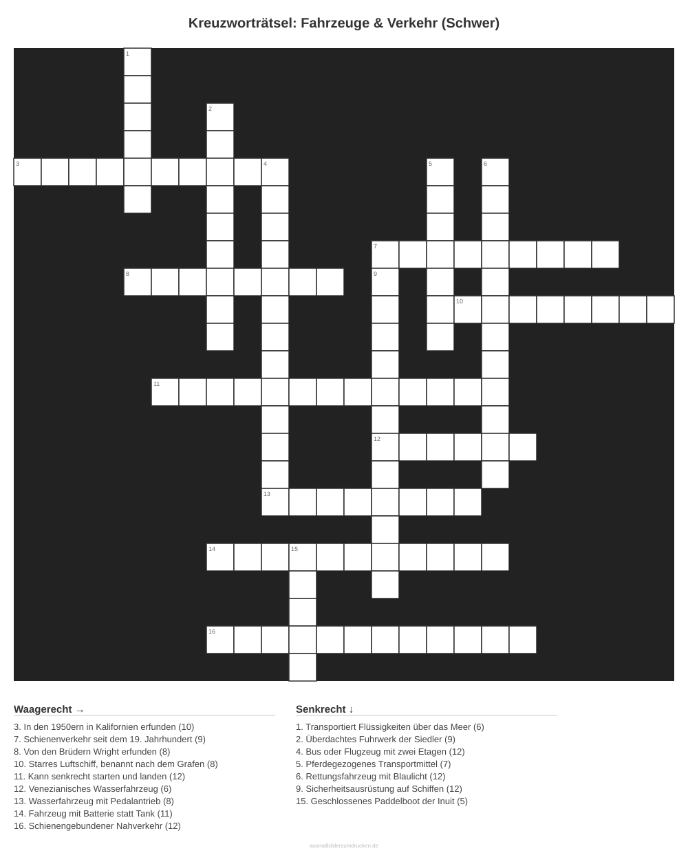Kreuzworträtsel Kreuzworträtsel: Fahrzeuge & Verkehr (Schwer) aus der Kategorie Fahrzeuge - kostenlos ausdrucken