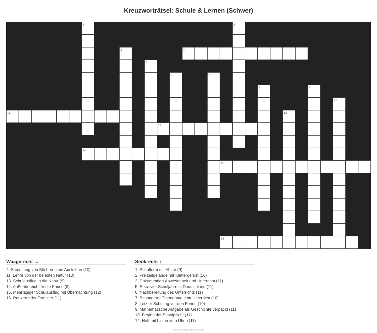 Kreuzworträtsel Kreuzworträtsel: Schule & Lernen (Schwer) aus der Kategorie Schule - kostenlos ausdrucken
