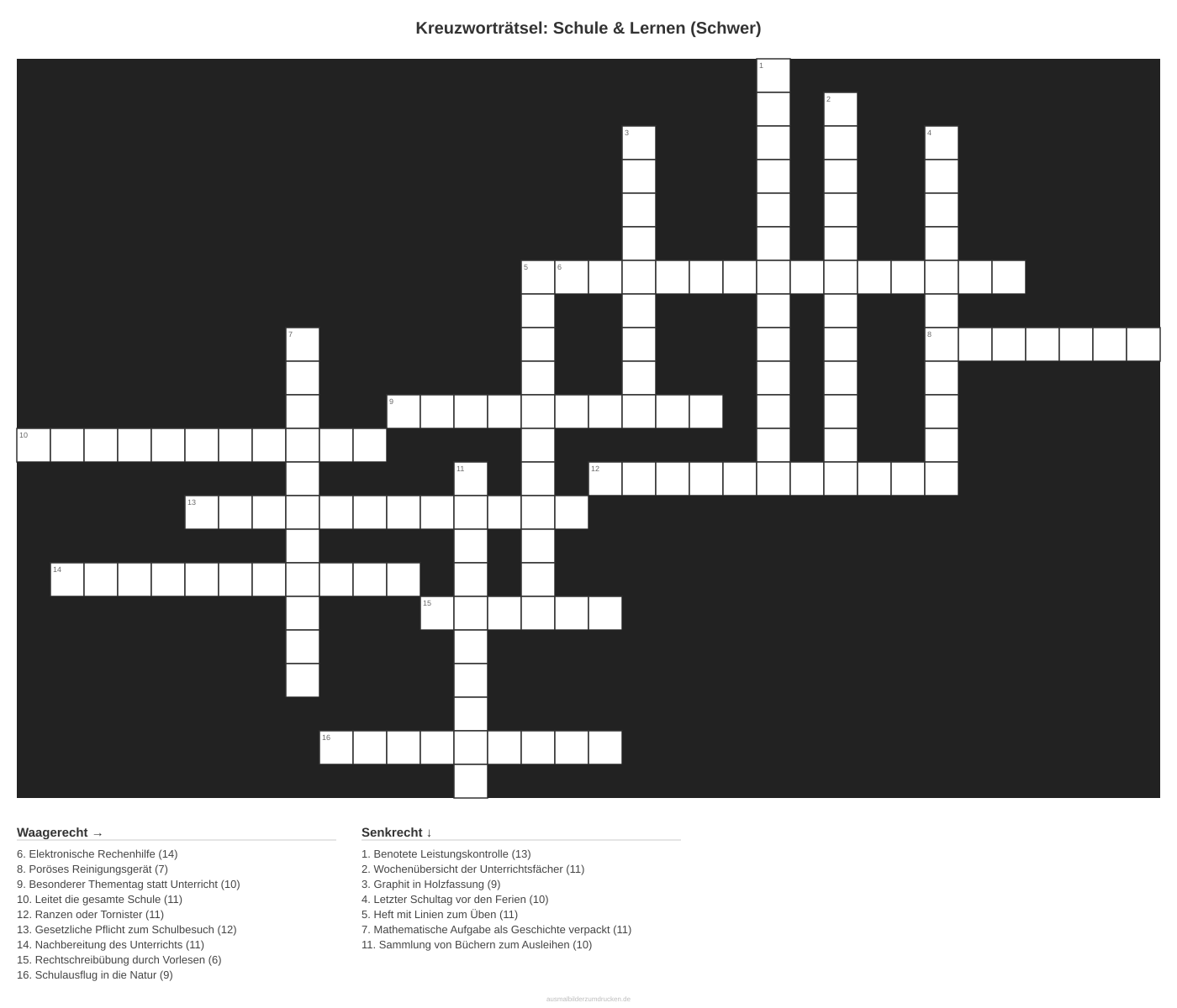 Kreuzworträtsel Kreuzworträtsel: Schule & Lernen (Schwer) aus der Kategorie Schule - kostenlos ausdrucken