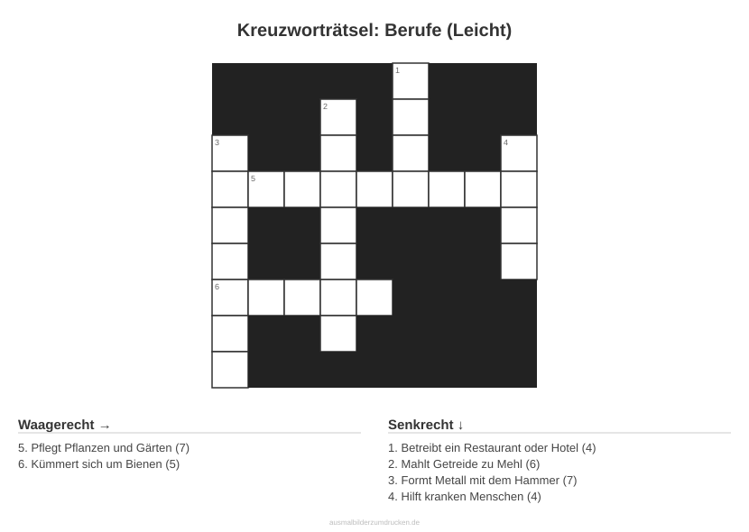 Kreuzworträtsel Kreuzworträtsel: Berufe (Leicht) aus der Kategorie Berufe - kostenlos ausdrucken