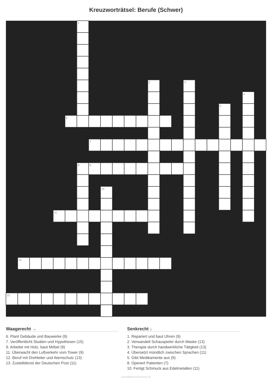 Kreuzworträtsel Kreuzworträtsel: Berufe (Schwer) aus der Kategorie Berufe - kostenlos ausdrucken