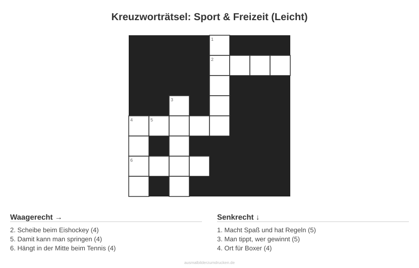 Kreuzworträtsel Kreuzworträtsel: Sport & Freizeit (Leicht) aus der Kategorie Sport - kostenlos ausdrucken