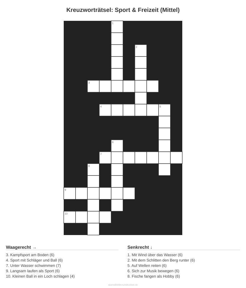 Kreuzworträtsel Kreuzworträtsel: Sport & Freizeit (Mittel) aus der Kategorie Sport - kostenlos ausdrucken