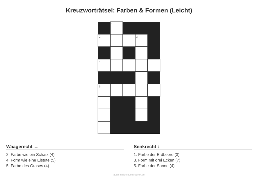 Kreuzworträtsel Kreuzworträtsel: Farben & Formen (Leicht) aus der Kategorie Farben - kostenlos ausdrucken