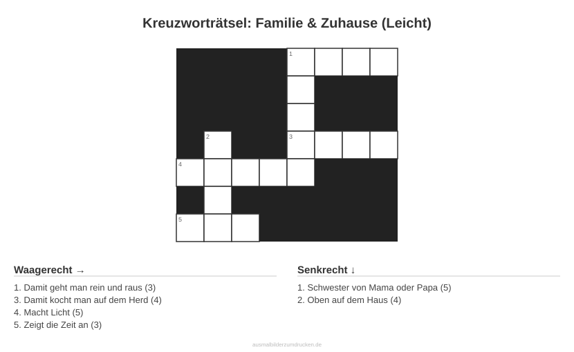 Kreuzworträtsel Kreuzworträtsel: Familie & Zuhause (Leicht) aus der Kategorie Familie - kostenlos ausdrucken