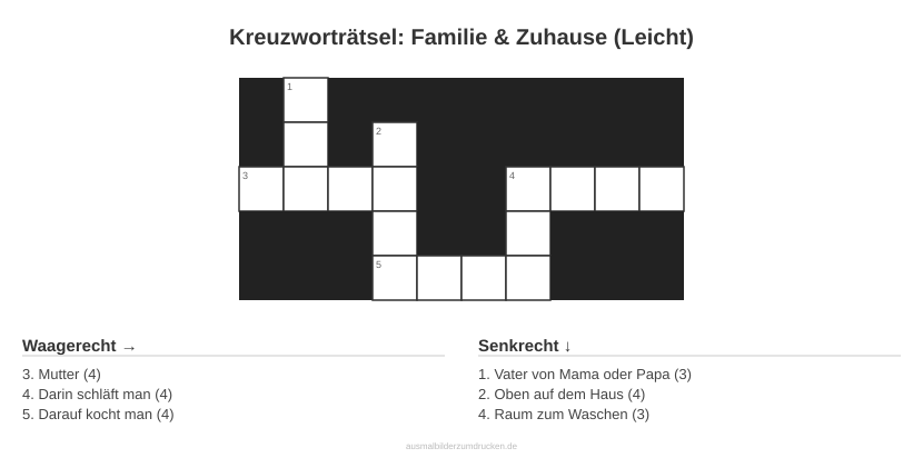 Kreuzworträtsel Kreuzworträtsel: Familie & Zuhause (Leicht) aus der Kategorie Familie - kostenlos ausdrucken