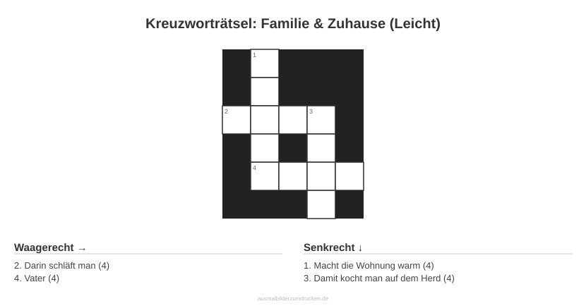 Kreuzworträtsel Kreuzworträtsel: Familie & Zuhause (Leicht) aus der Kategorie Familie - kostenlos ausdrucken